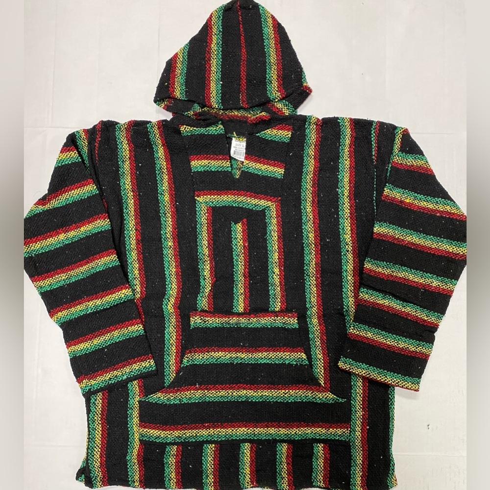 Rasta Color Mexican Pullover Baja Hoodie 100% Acrylic Unisex sizes S, M, L, XL